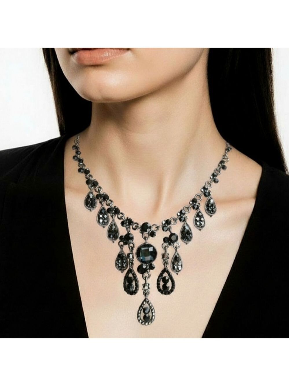Vintage Black And smoke Crystal Necklace